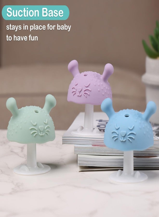 BumbleBee Silicone Teething Toys Set 3M+, BPA-Free & Easy to Grip Baby Teether with Suction Base, Infant Teething Relief Toy - 3PCS (Green+Purple+Blue) - Image 4